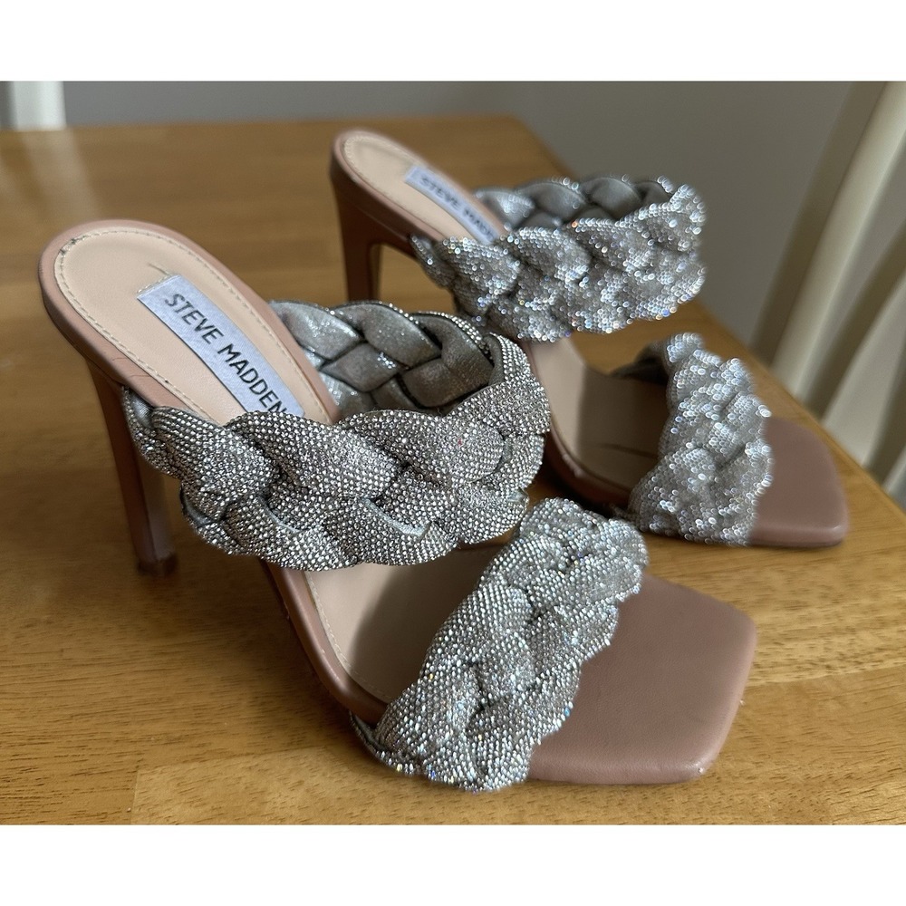 Steve Madden Women's Kenley High Heels Slip-on Sandal Rhinestone Tan Size 6M